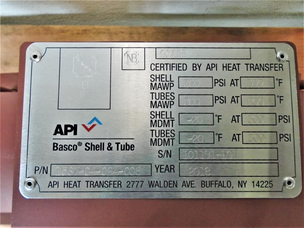 API Basco 500 Shell and Tube Heat Exchanger, Stainless Tubes, 1567-04-024-006
